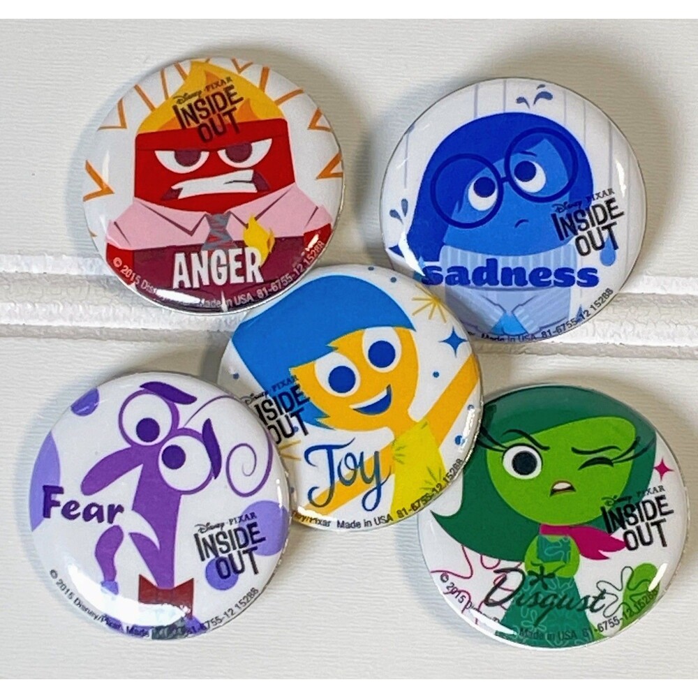 Disney Pixar Inside Out Movie Button Pins Pinback Promo Set Joy Fear Anger 2015